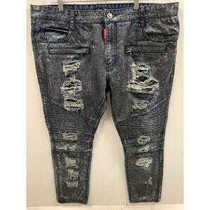 Square Zero Jeans Mens 42x32 Blue Dark‎ Wash Biker Distressed Grunge Skater Y2k